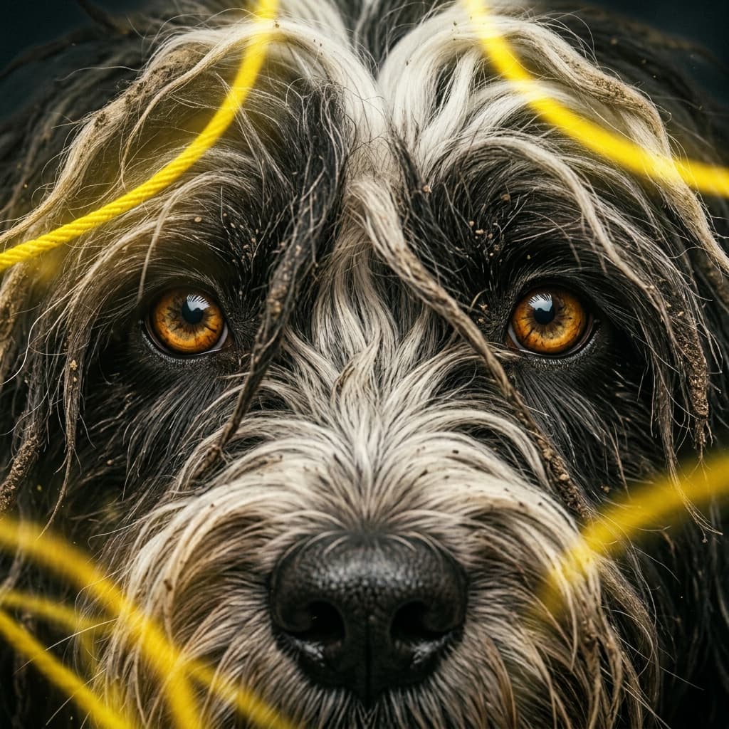 Ilustración de Cocoperro mirando de cerca, del libro Cocoperro y El Cordón Amarillo